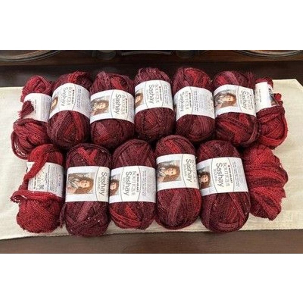 NEW Red Heart Boutique 9 SASHAY SEQUINS Ribbon Yarns CABERNET 1938 Red Burgundy